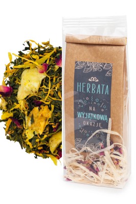 Owocowa zielona herbata liściasta Rajski Ogród 50g w eleganckim opakowaniu