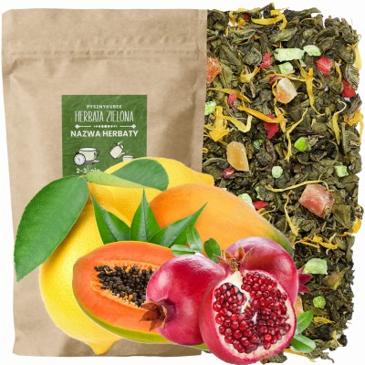 Egzotyczna zielona herbata sypana Granat Papaya w eleganckim opakowaniu