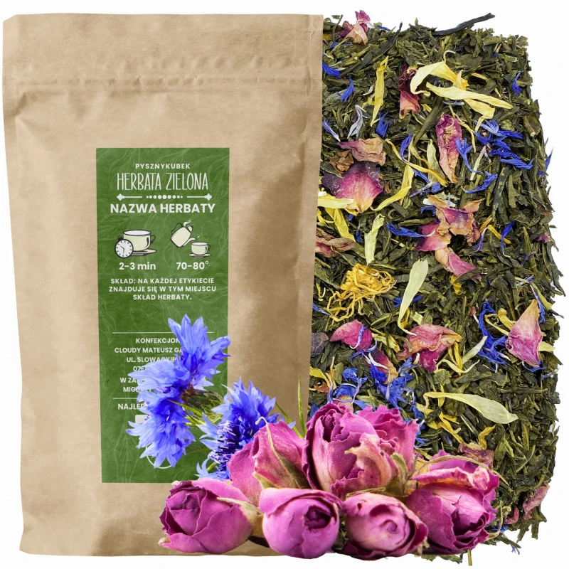 Kwiatowa zielona herbata sypana Earl Grey Rainbow w eleganckim opakowaniu