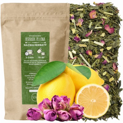 Kwiatowo cytrusowa zielona herbata sypana Earl Grey Róża z Cytryną w eleganckim opakowaniu
