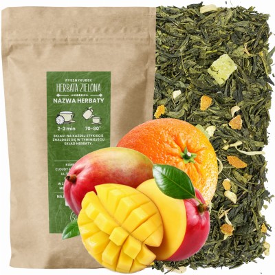 Egzotyczna zielona herbata sypana Mango z Pomarańczą w eleganckim opakowaniu