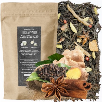 Klasyczna korzenna czarna herbata liściasta Masala Chai w eleganckim opakowaniu
