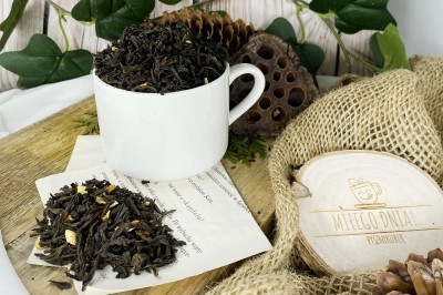 Mieszanka wysokiej jakości czarnej herbaty Ceylon OP z suszoną skórką pomarańczy i cytryny