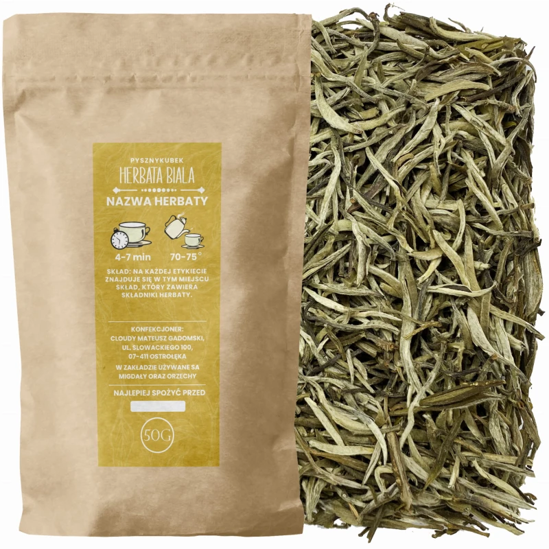 Ekskluzywna biała herbata liściasta Silver Needle Bai Hao Yinzhen w eleganckim opakowaniu