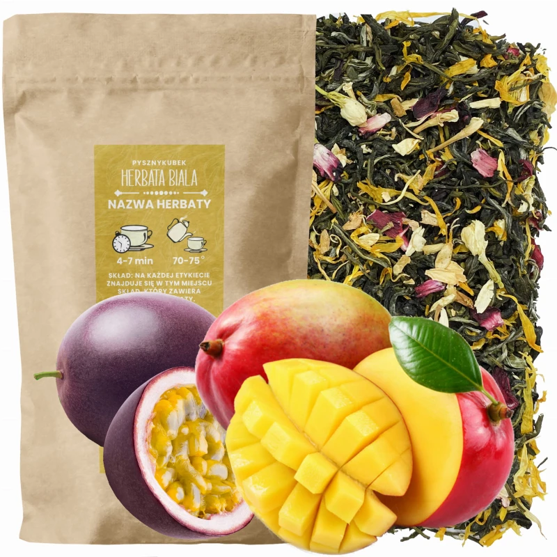 Egzotyczna biała herbata sypana Mango z Maracują w eleganckim opakowaniu
