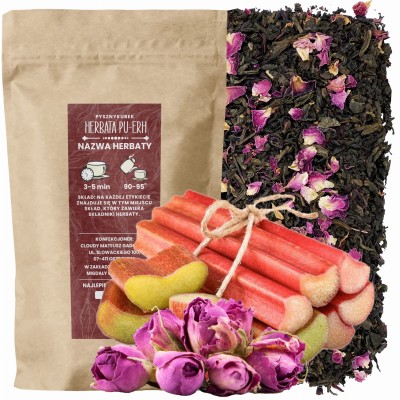 Mieszanka czerwonej herbaty Pu Erh z płatkami hibiskusa i suszonymi płatkami róż