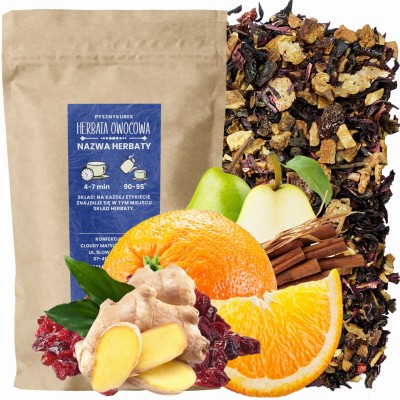 Wieloowocowa herbata sypana Tutti Frutti z imbirem w eleganckim opakowaniu