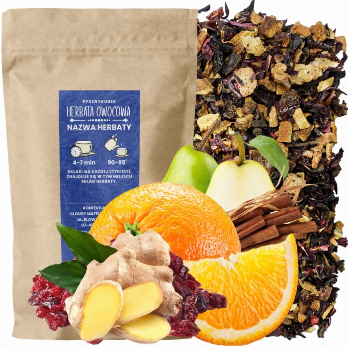 Wieloowocowa herbata sypana Tutti Frutti z imbirem w eleganckim opakowaniu