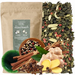Rozgrzewająca korzenna herbata sypana Oolong Chai w eleganckim opakowaniu