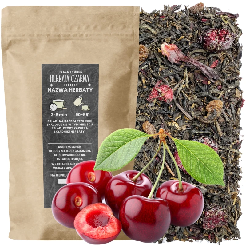 Wykwintna czarna herbata liściasta Wiśnie w Rumie w opakowaniu