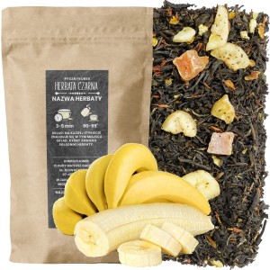 Egzotyczna czarna herbata liściasta Bananowa Wyspa w opakowaniu