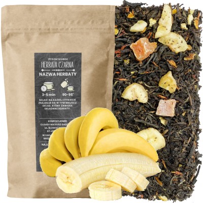 Egzotyczna czarna herbata liściasta Bananowa Wyspa w opakowaniu