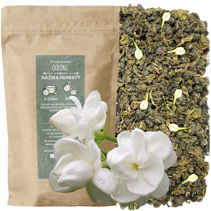Susz chińskiej herbaty oolong se chung z widocznymi pączkami jaśminu