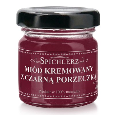 Miód kremowany z czarną porzeczką PysznyKubek w małym słoiczku czterdzieści gramów
