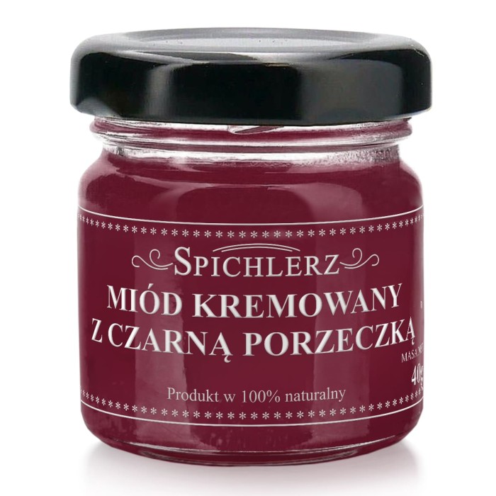 Miód kremowany z czarną porzeczką PysznyKubek w małym słoiczku czterdzieści gramów