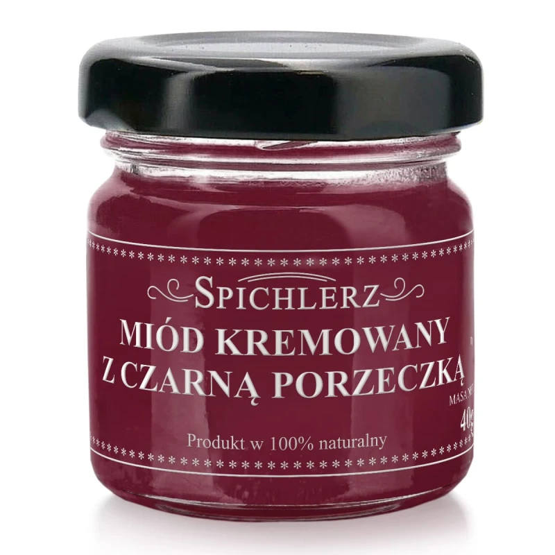 Miód kremowany z czarną porzeczką PysznyKubek w małym słoiczku czterdzieści gramów
