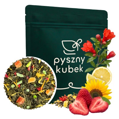 Egzotyczna zielona herbata sypana Granat Papaya w eleganckim opakowaniu