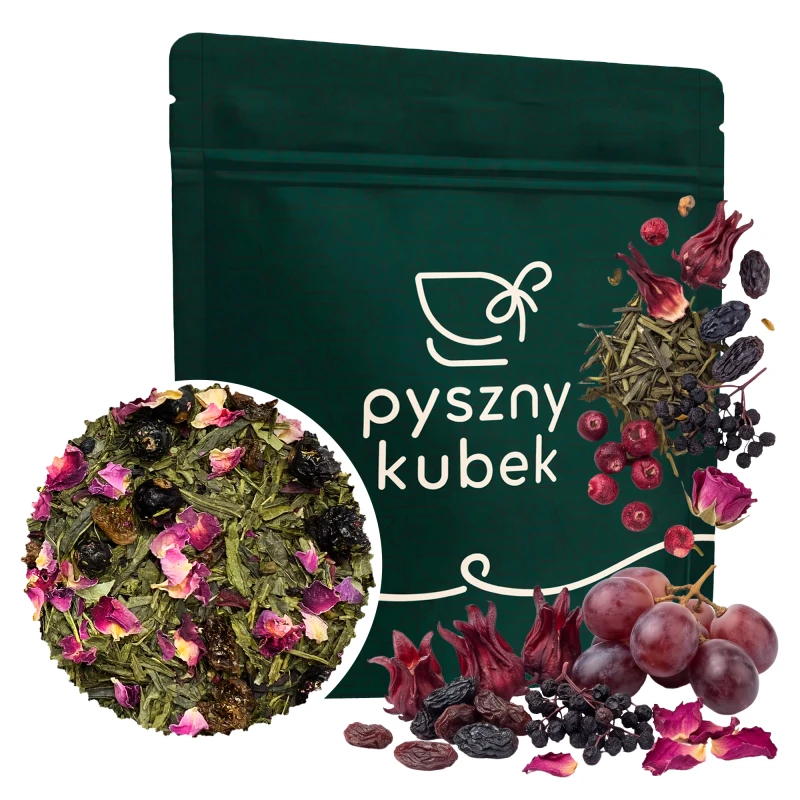 Wyrazista winogronowa herbata sypana Winogronowa w eleganckim opakowaniu