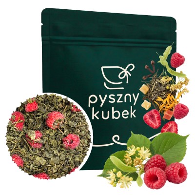 Rozgrzewająca zielona herbata sypana Lipa z Maliną w eleganckim opakowaniu