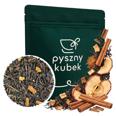 Aromatyczna czarna herbata liściasta Cynamonowo Jabłkowa w opakowaniu