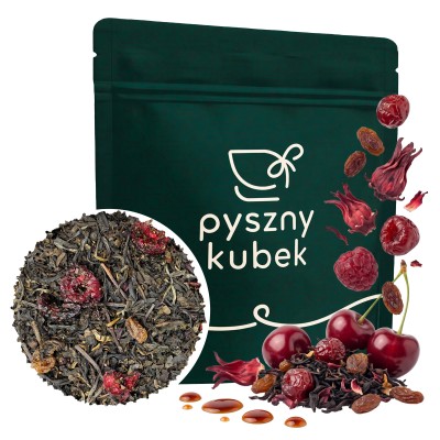 Wykwintna czarna herbata liściasta Wiśnie w Rumie w opakowaniu