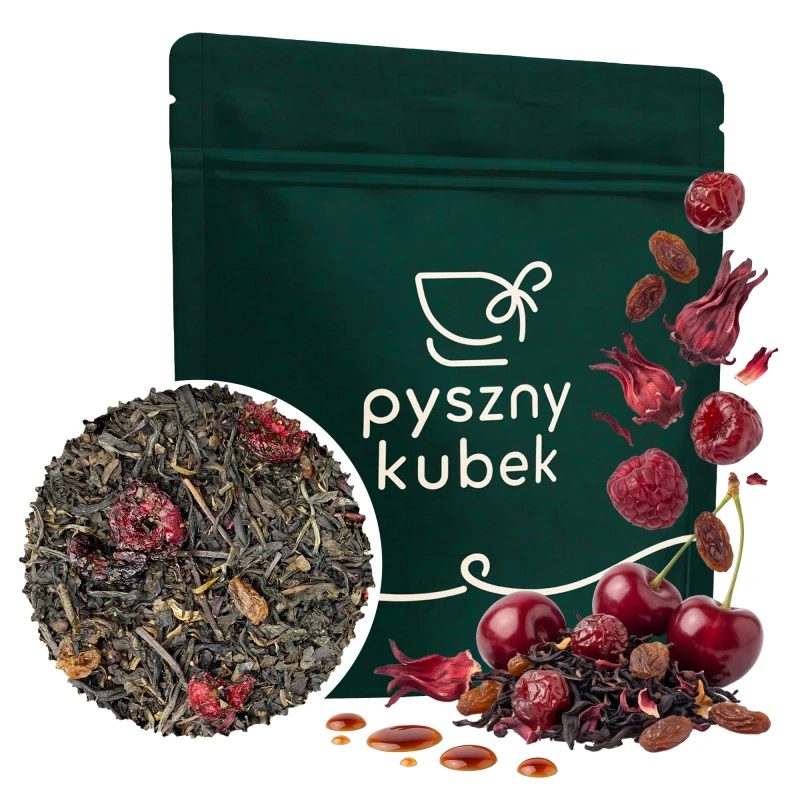 Wykwintna czarna herbata liściasta Wiśnie w Rumie w opakowaniu