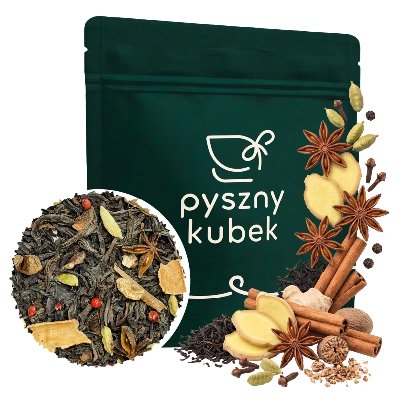 Klasyczna korzenna czarna herbata liściasta Masala Chai w eleganckim opakowaniu