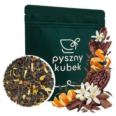 Deserowa czarna herbata liściasta Czekolada z Pomarańczą w eleganckim opakowaniu