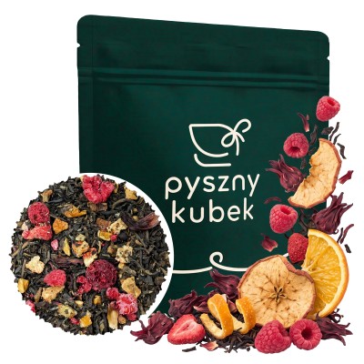 Rozgrzewająca owocowa czarna herbata liściasta Przy Kominku w eleganckim opakowaniu