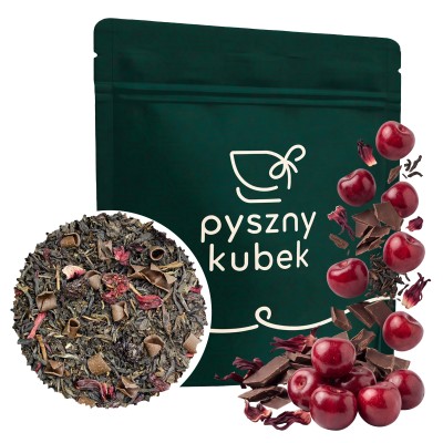 Wykwintna deserowa herbata sypana Wiśnie w Czekoladzie w eleganckim opakowaniu