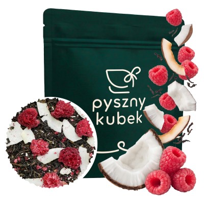 Deserowa czarna herbata sypana Raffaello Malinowe w eleganckim opakowaniu