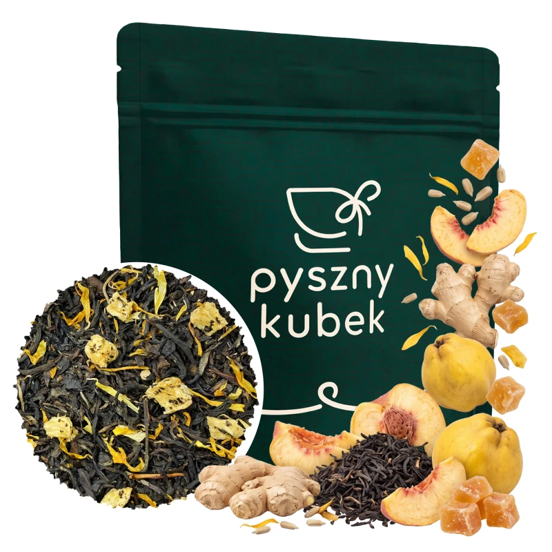 Rozgrzewająca czarna herbata sypana Imbir z Pigwą w eleganckim opakowaniu