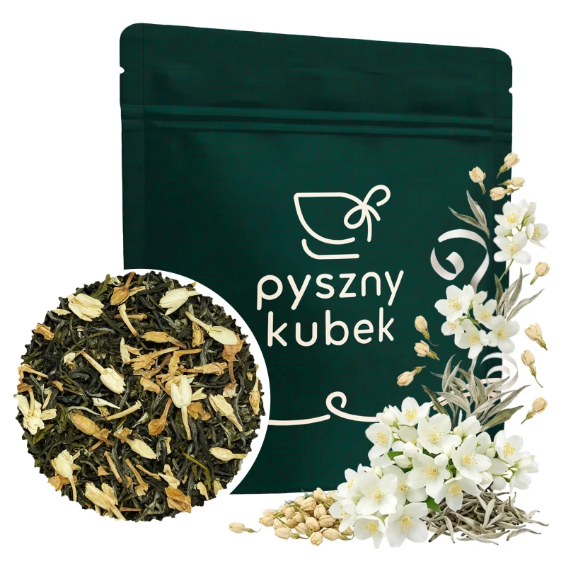 Klasyczna kwiatowa biała herbata sypana Jaśminowa w eleganckim opakowaniu