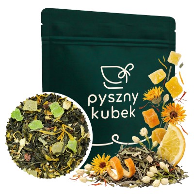 Cytrusowa biała herbata liściasta Słońce w pomarańczy Fujian White w opakowaniu