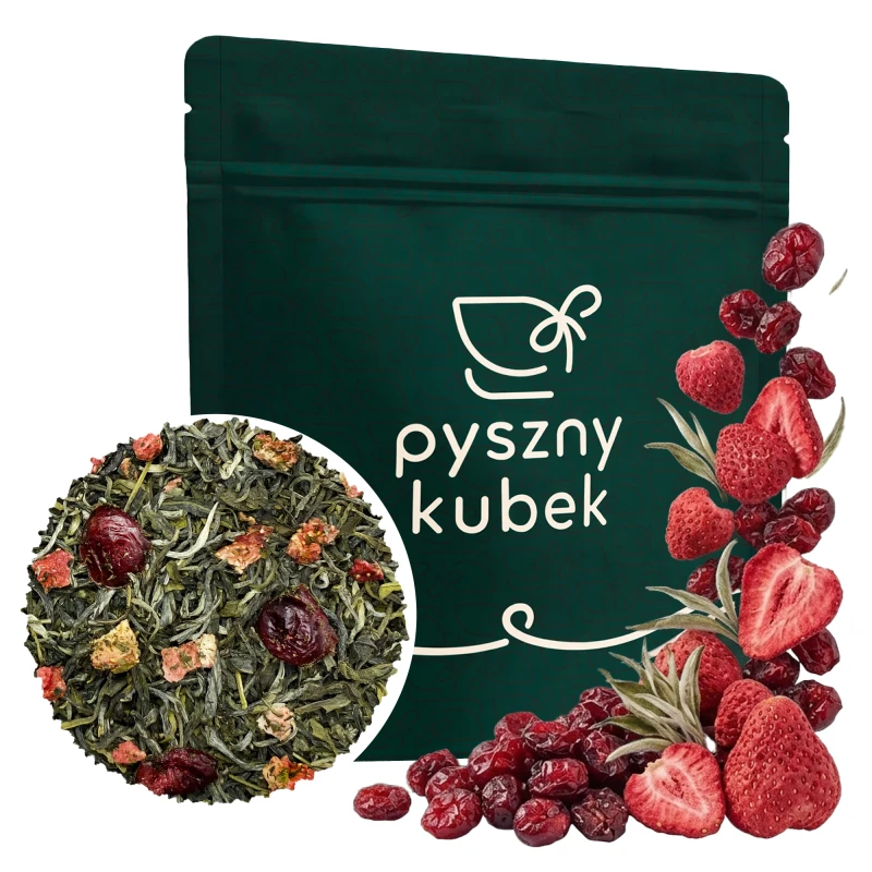 Owocowa biała herbata sypana Żurawina z Truskawką w eleganckim opakowaniu