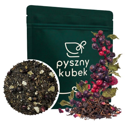 Owocowa czerwona herbata sypana Czarna Porzeczka w eleganckim opakowaniu