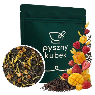 Mieszanka czerwonej herbaty Pu Erh z liofilizowanymi truskawkami i płatkami słonecznika