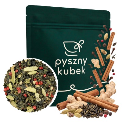 Rozgrzewająca korzenna herbata sypana Oolong Chai w eleganckim opakowaniu