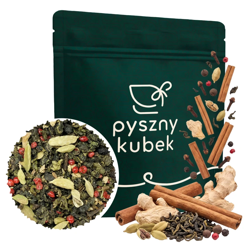 Rozgrzewająca korzenna herbata sypana Oolong Chai w eleganckim opakowaniu