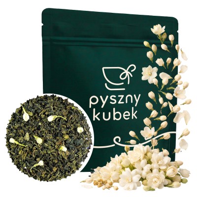 Susz chińskiej herbaty oolong se chung z widocznymi pączkami jaśminu