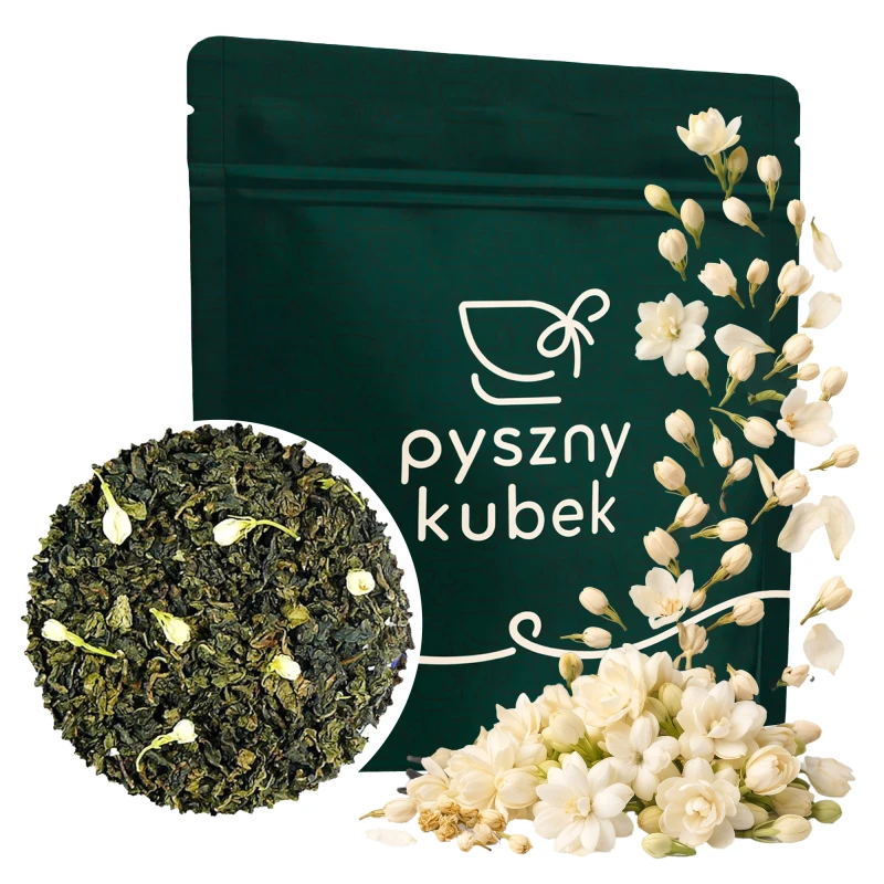 Susz chińskiej herbaty oolong se chung z widocznymi pączkami jaśminu