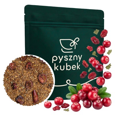 Delikatna mieszanka afrykańskiego rooibosa z owocami żurawiny i zielonymi liśćmi