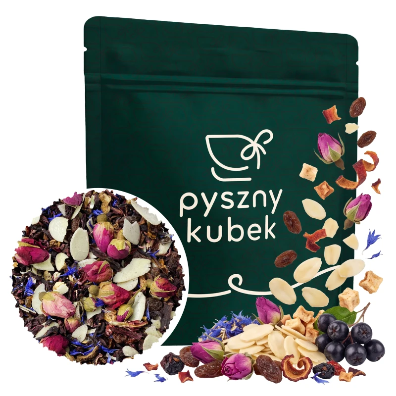 Aromatyczna owocowa herbata sypana Różany Zakątek w eleganckim opakowaniu
