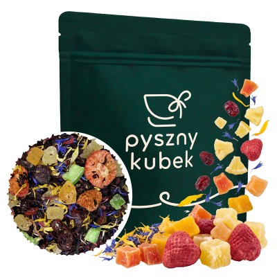 Mocno owocowa herbata sypana Baśniowy Sad w eleganckim opakowaniu