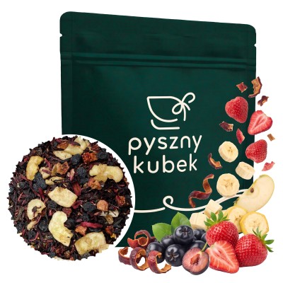Słodka owocowa herbata sypana Kubuś w eleganckim opakowaniu