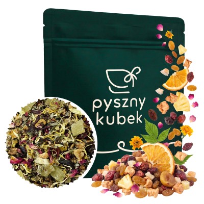 Egzotyczna owocowa herbata sypana Owocowy Raj w eleganckim opakowaniu