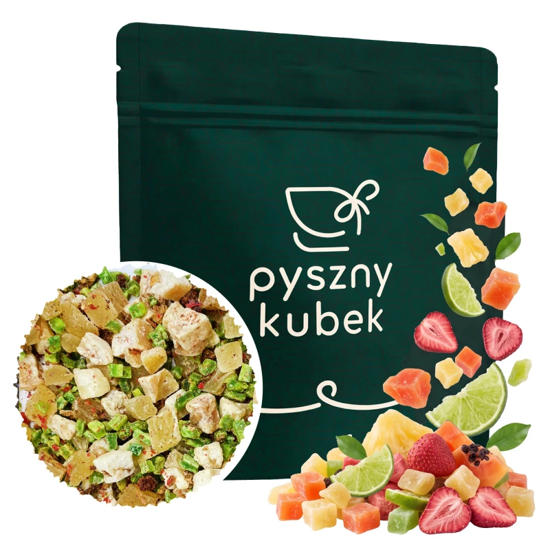 Słodka tropikalna herbata sypana Tropikalny Karnawał w eleganckim opakowaniu