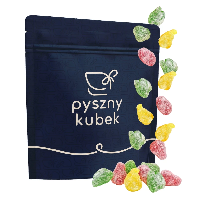 Kwaśne żelki w kształcie owoców o smaku jabłka i gruszki