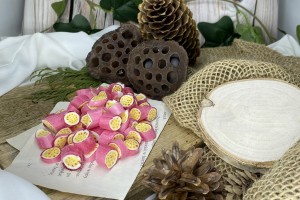 Słodkie cukierki z aromatem granatu w torebce 100g
