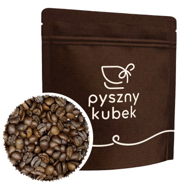 Ziarna kawy Brazylia Santos bez kofeiny w filiżance